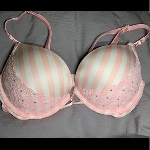 Pink Stripe VS Miraculous Plunge Padded Bra 32B